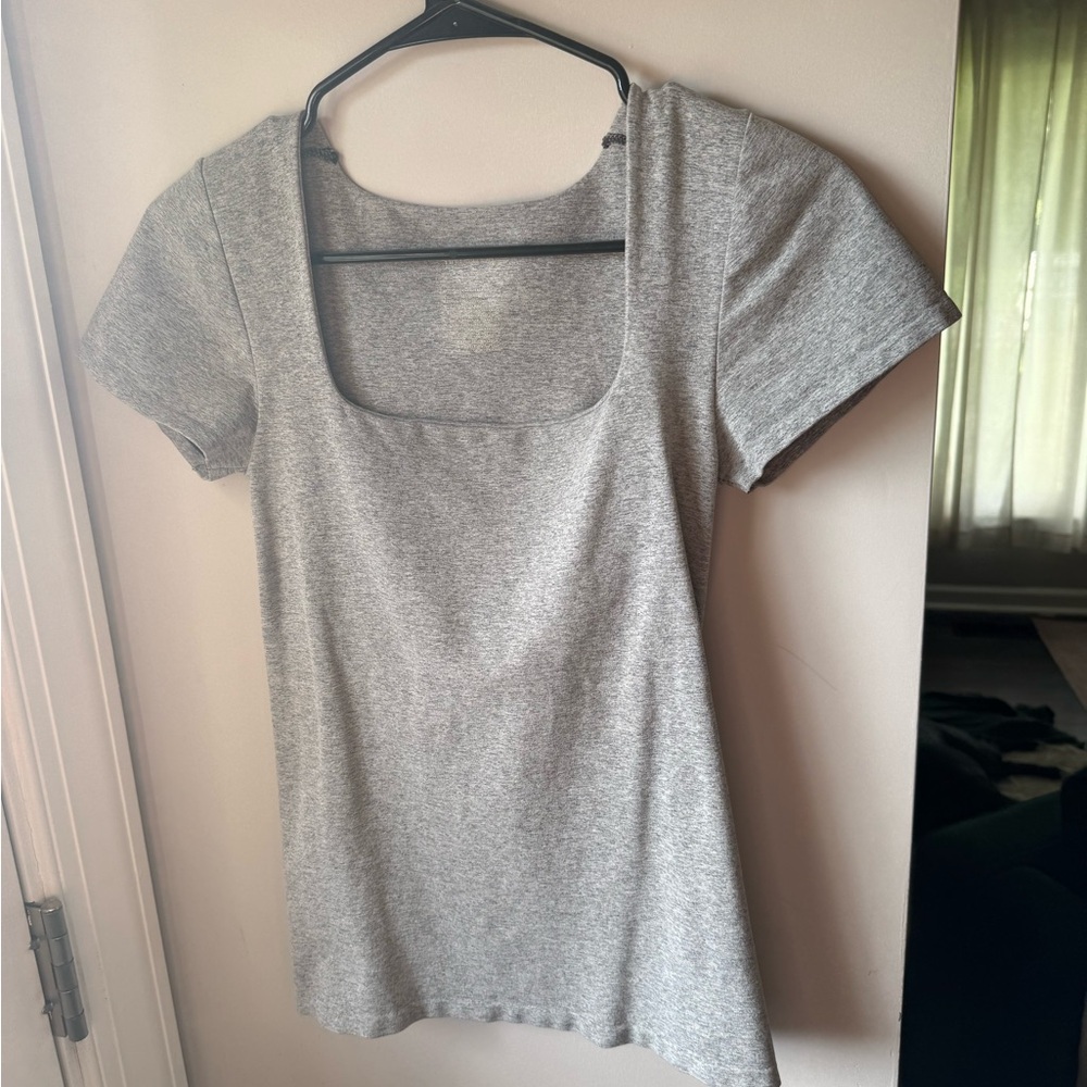 Free People Gray Fitted Short Sleeve T-Shirt